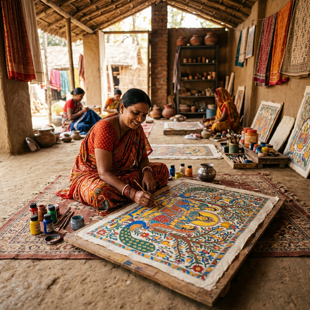 Artisan painting traditional Madhubani art